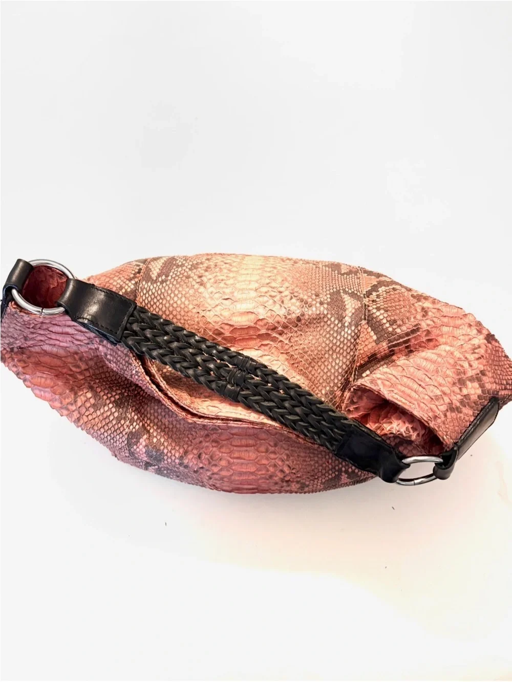 EXOTIC PYTHON Skin with a Pink and Black Pattern, Exotic Slouchy Hobo Bag